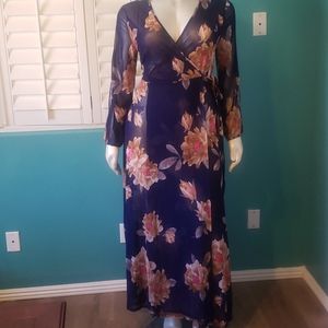 Navy Mesh Wrap Dress with Floral Print SIZE 2X
